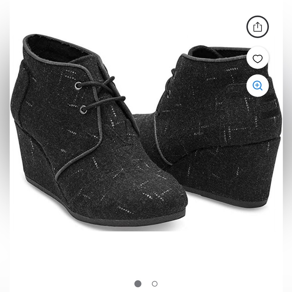TOMS Desert Wedge Lace Up Booties In Black Dotted Wool Size 8
